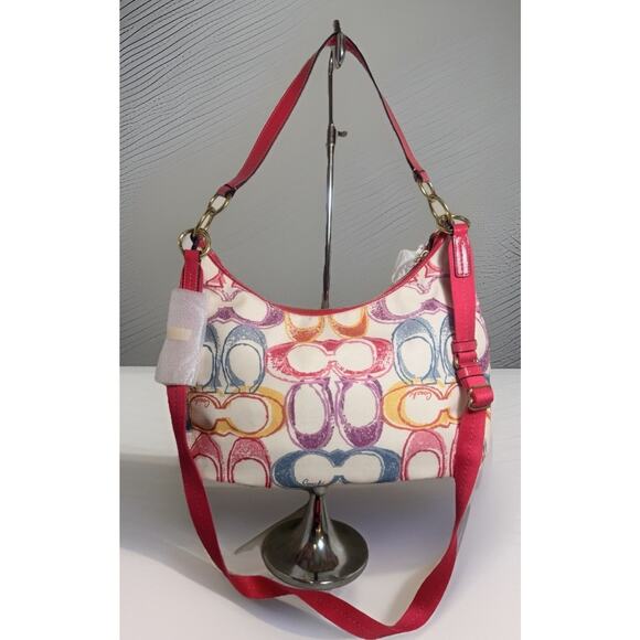 NWT Rare find Coach F21915 Scribble Print Canvas Hobo Multicolor Signature C - Picture 8 of 11